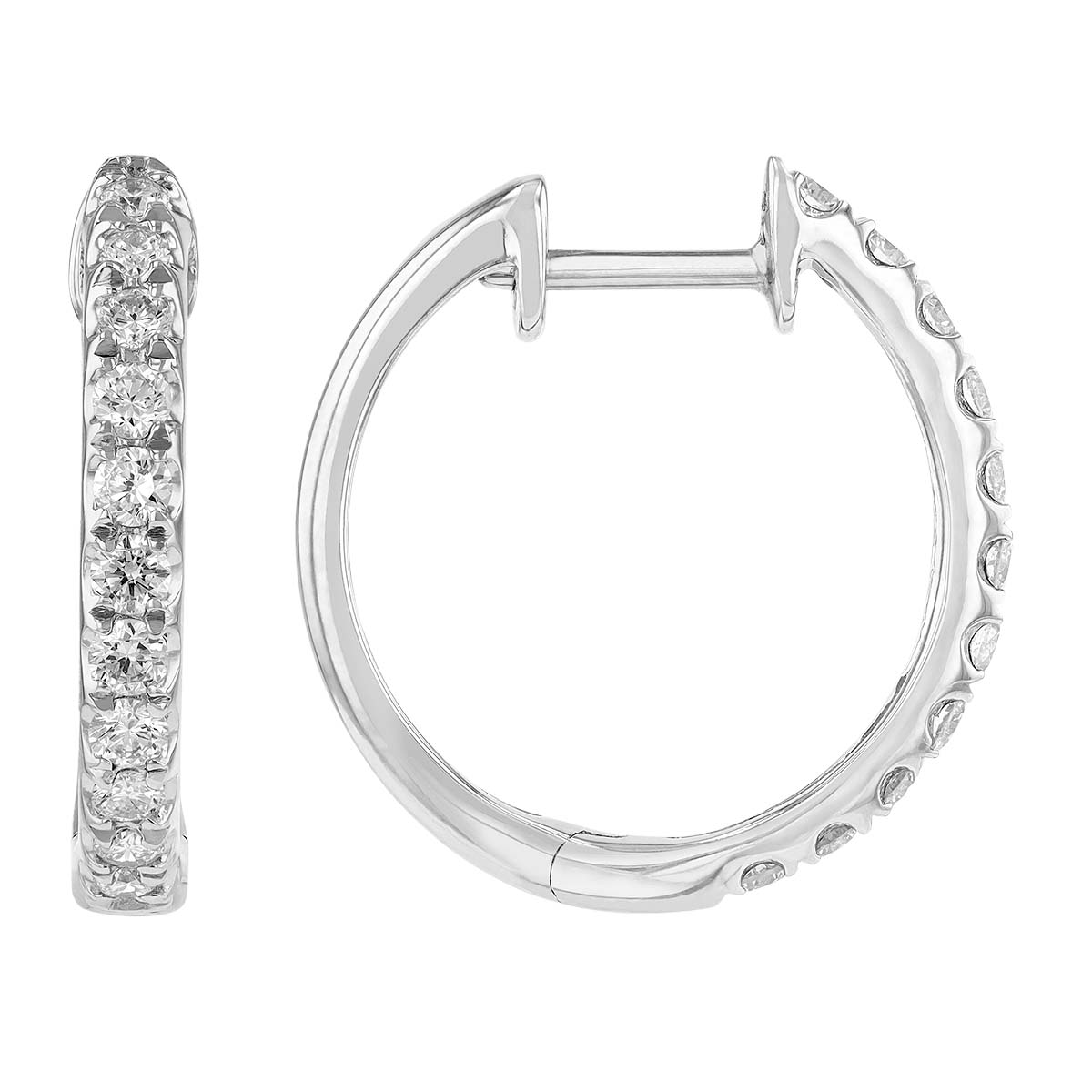 Diamond Hinged Hoop Earrings in White Gold, 0.49 cttw
